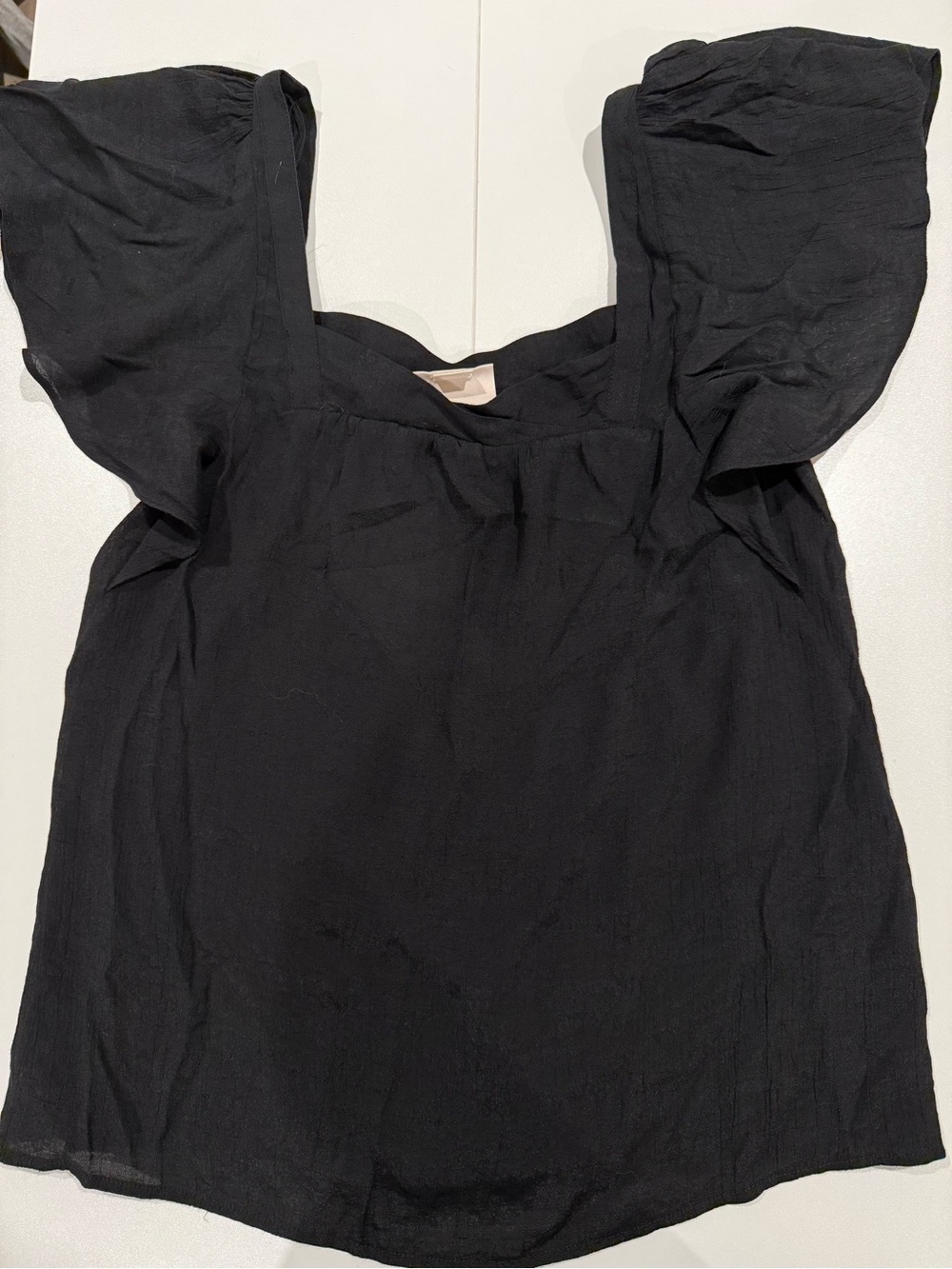 Maeve Black Square-Neck Flutter Sleeve Top